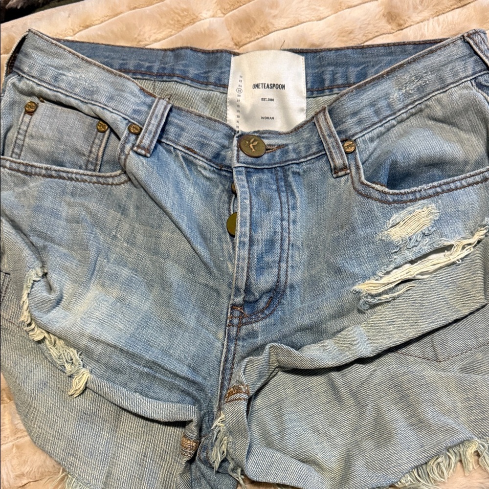 One Teaspoon Light Blue Distressed Denim Shorts